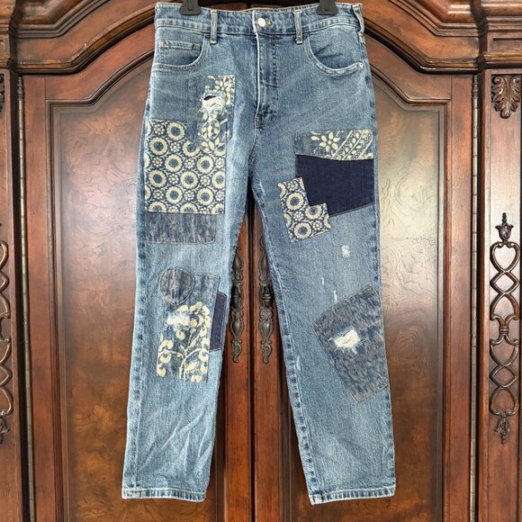 Pilcro and the Letterpress Blue Patchwork Boyfriend Jeans ~ Size 28/6 - Picture 3 of 13
